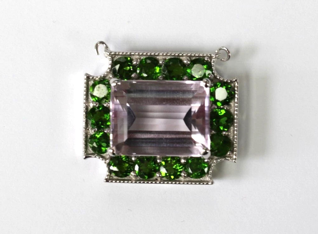 925 Silver Pendant with Pink Amethyst - Chrome diopside