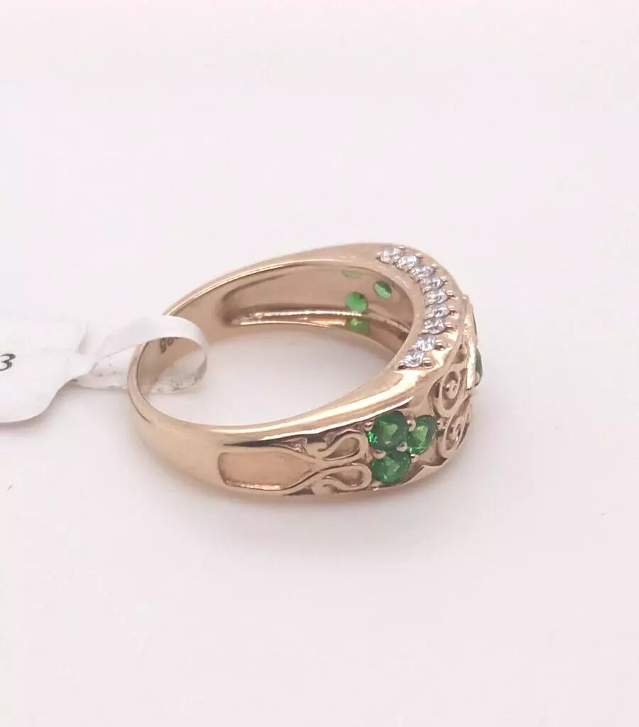 Tsavorite - Diamond - Yellow gold plated ring