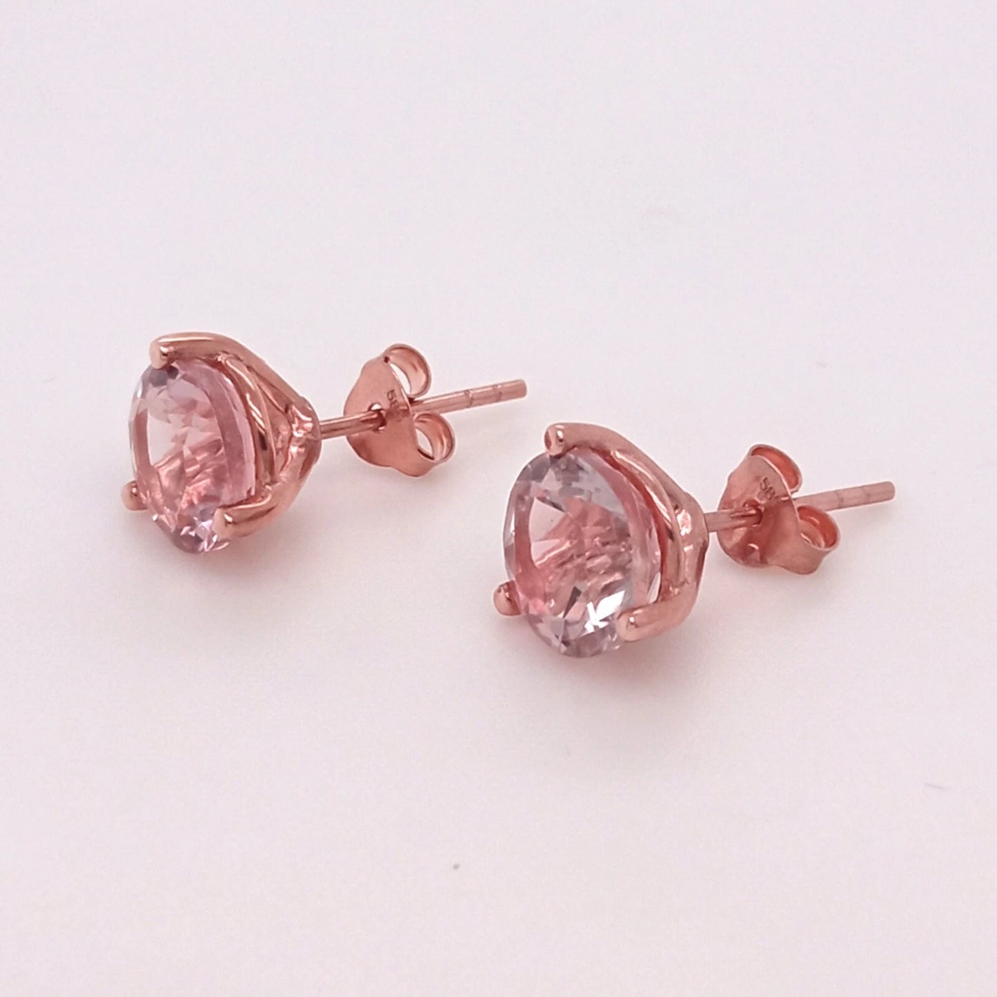 PERFECT 14K ROSE GOLD PINK ROUND TOURMALINE EARRING 8mm, HEAVY PUSH BACK