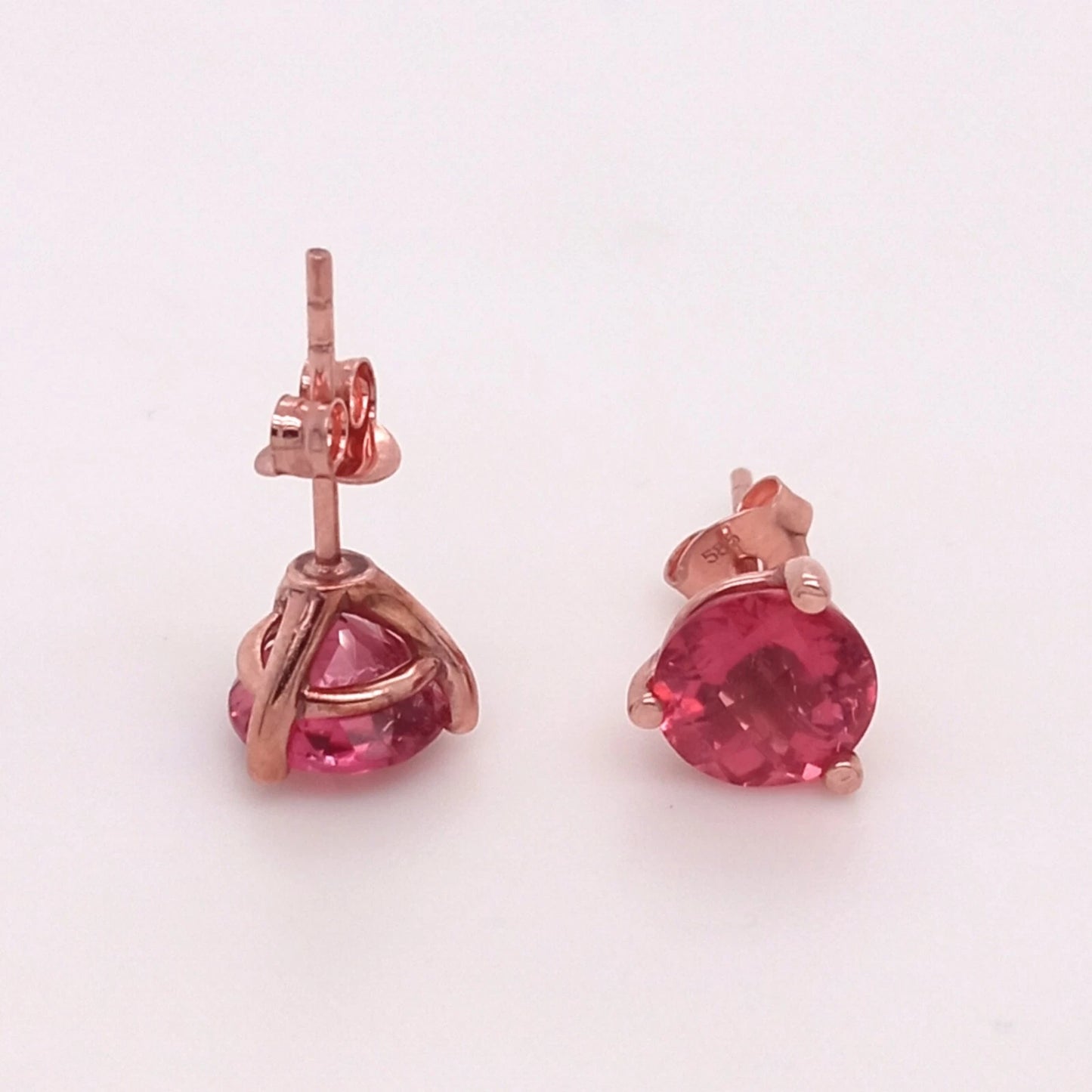 EXCELLENT 14K ROSE GOLD PINK ROUND TOURMALINE EARRING 7mm, HEAVY PUSH BACK