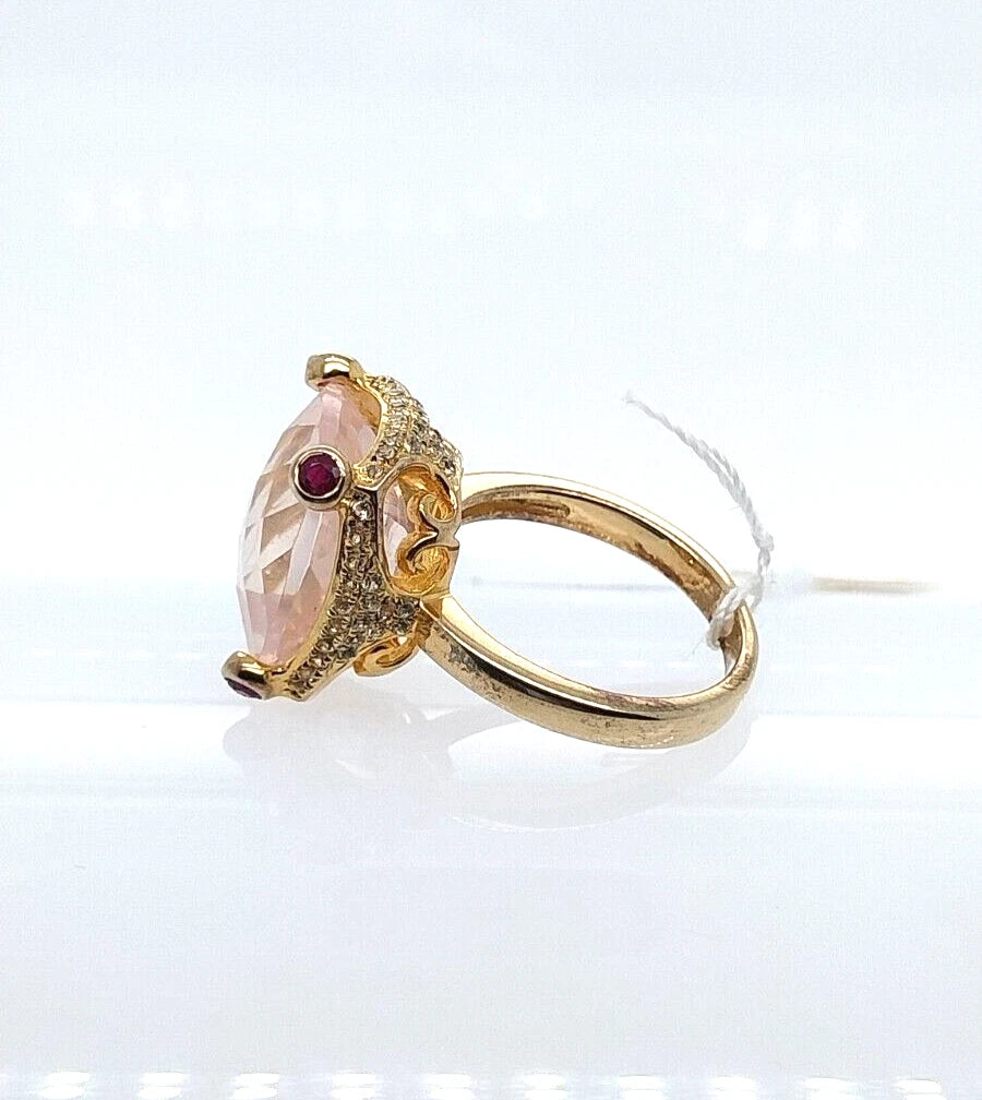 Rose Quartz- Ruby- White Topaz Ring