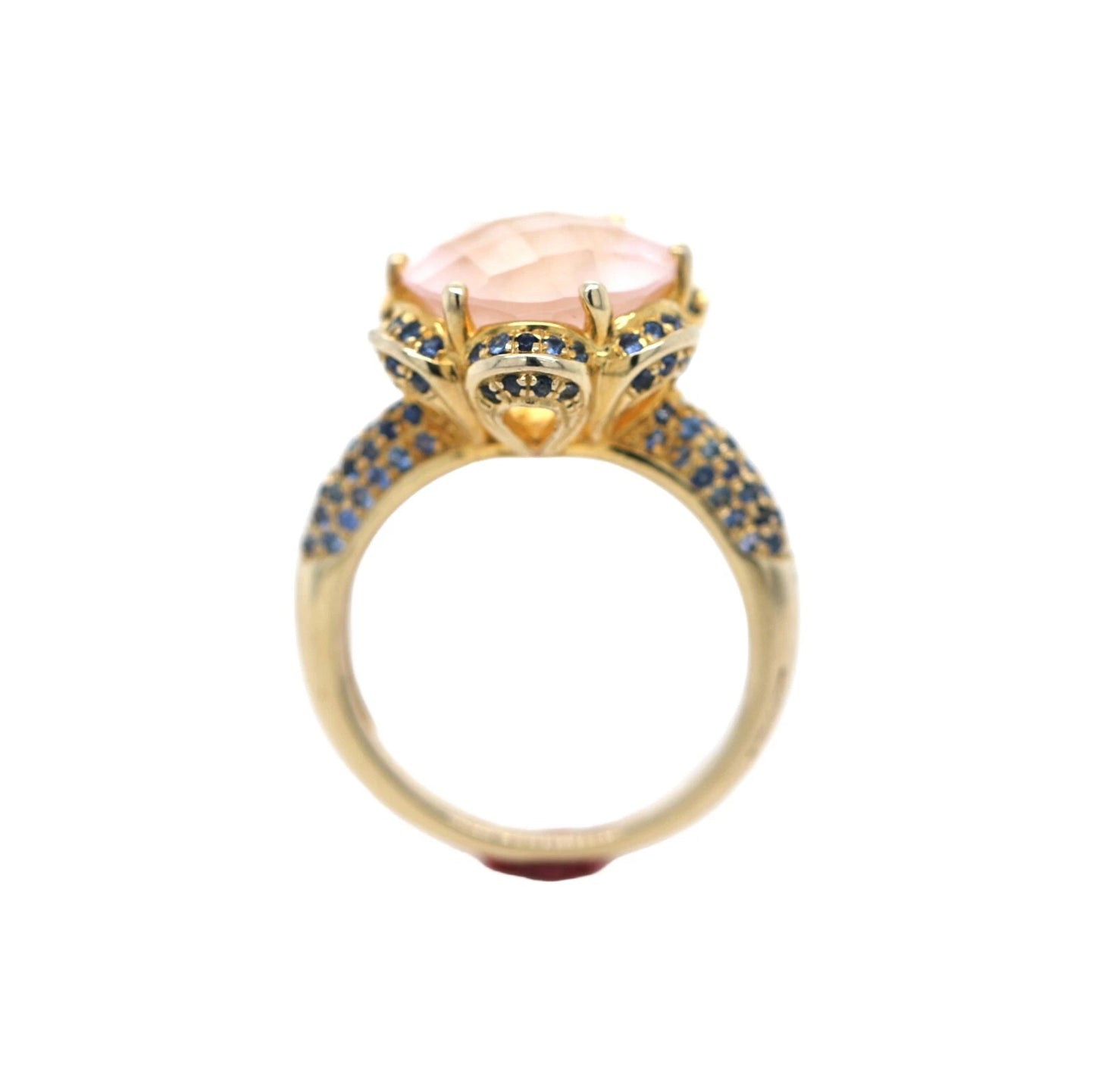 Rose Quartz- Blue Sapphire Ring Plated in Yellow Gold