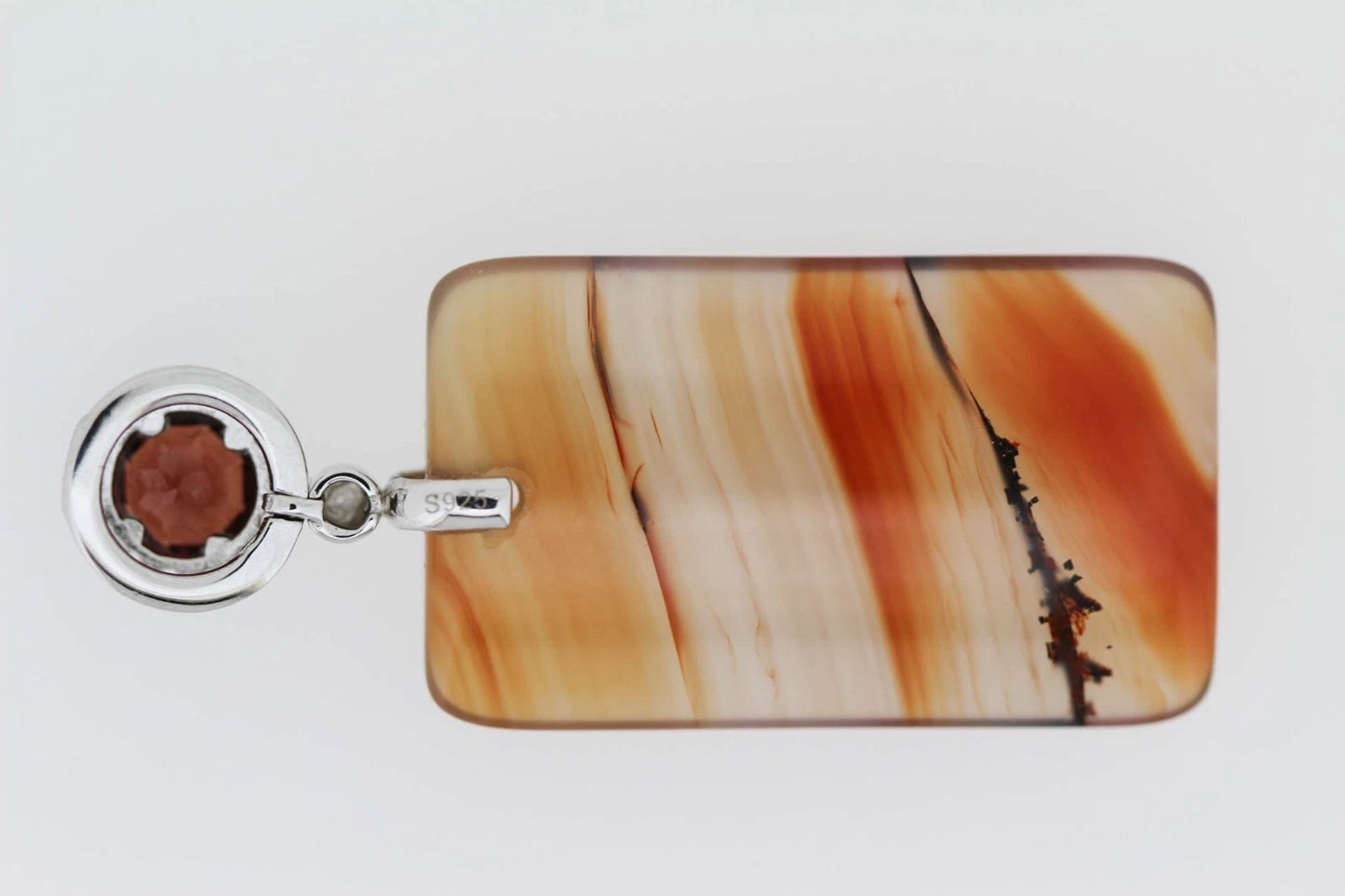 925 Sterling Silver Agate w / White Topaz Pendant(1.2 cts)