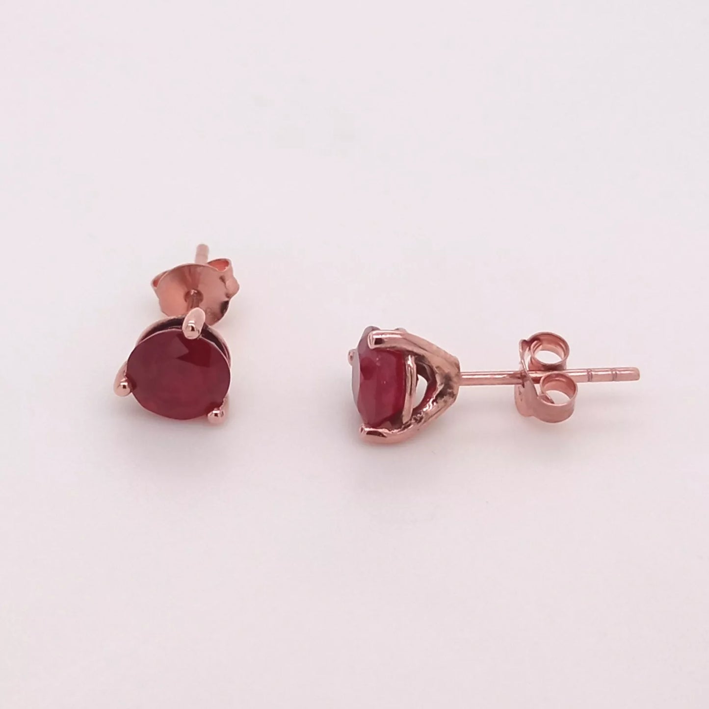 14K ROSE GOLD RUBY ROUND STUD EARRING HEAVY PUSH BACK 6MM, 2DOT06 CTS