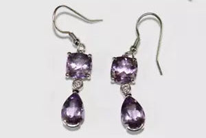 Earring-Amethyst- White Topaz Hook Earring