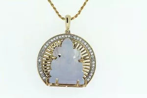 Pendant-925 Vermeil Blue Chalcedony - White Topaz Pendant - w- Chain - 24DOT28 cts