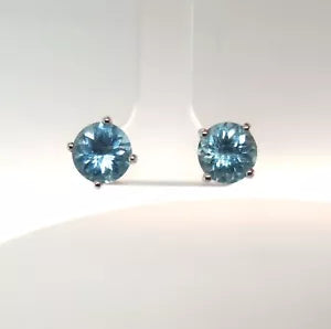 Earring-14K AQUAMARINE ROUND STUD EARRING 8MM, 3DOT34 CTS
