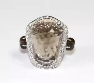 Ring-Smoky Quartz - White Quartz Silver Ring