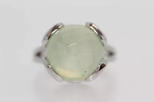 Ring-DOT925 Sterling Silver - Prehnite - White Topaz Ring DOT