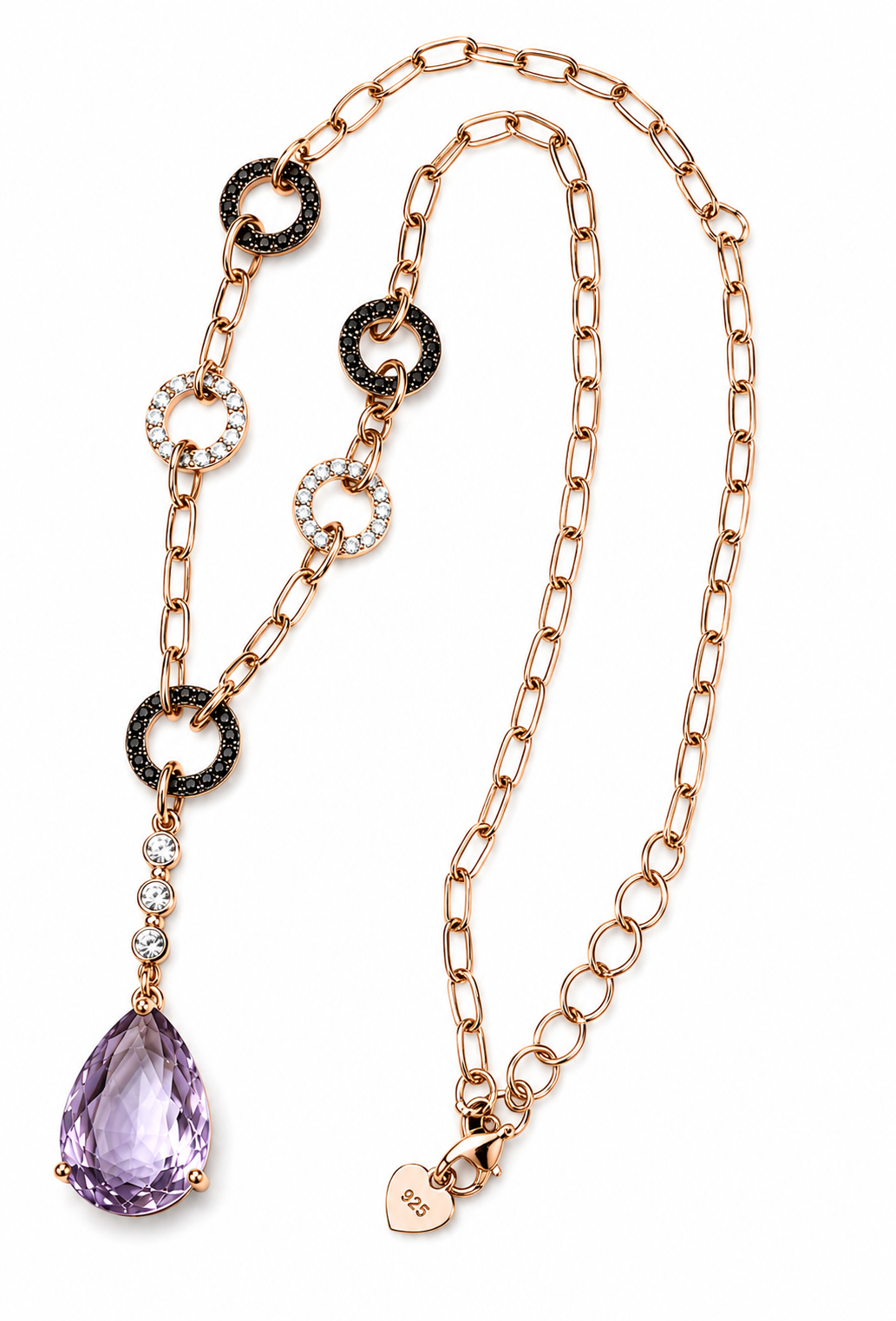 White Topaz- Black Spinel- Amethyst Necklace