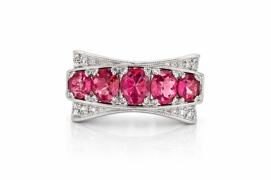 925 SS Pink Tourmaline - White Topaz Ring - 1DOT65 cts