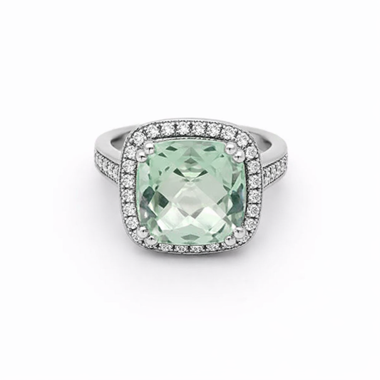 925 Green Ame & White Topaz Ring