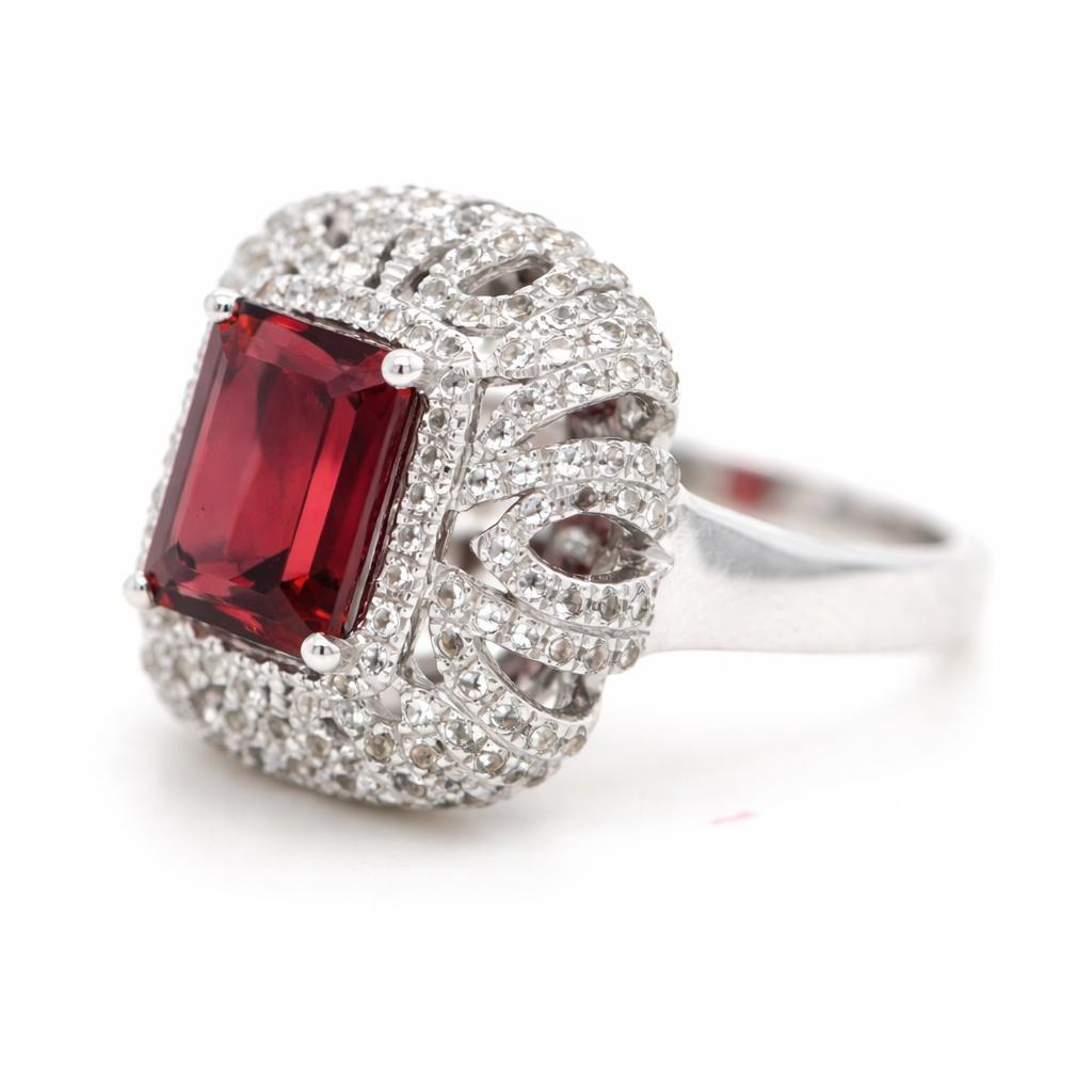 Wine Garnet - White Topaz Ring
