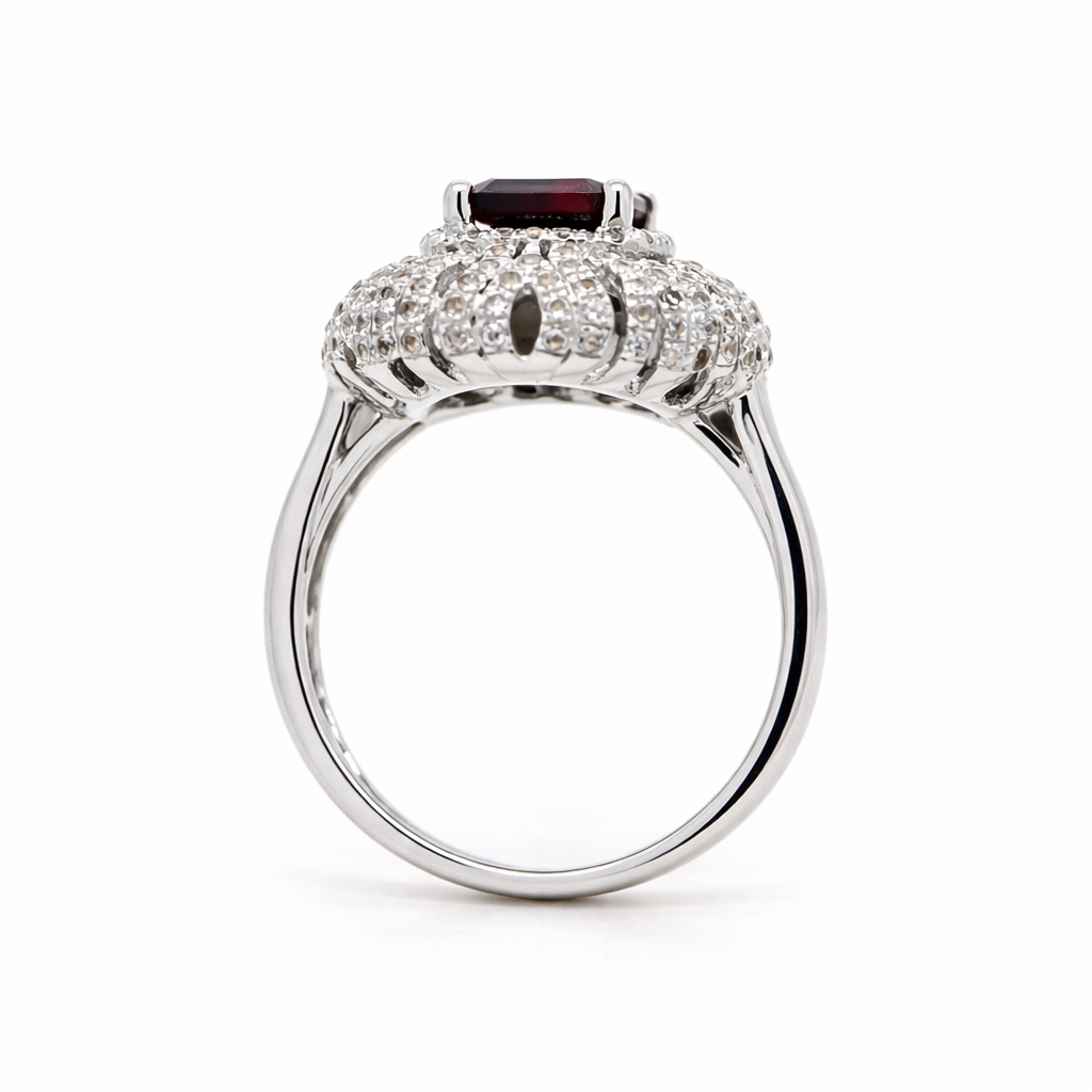 Wine Garnet - White Topaz Ring