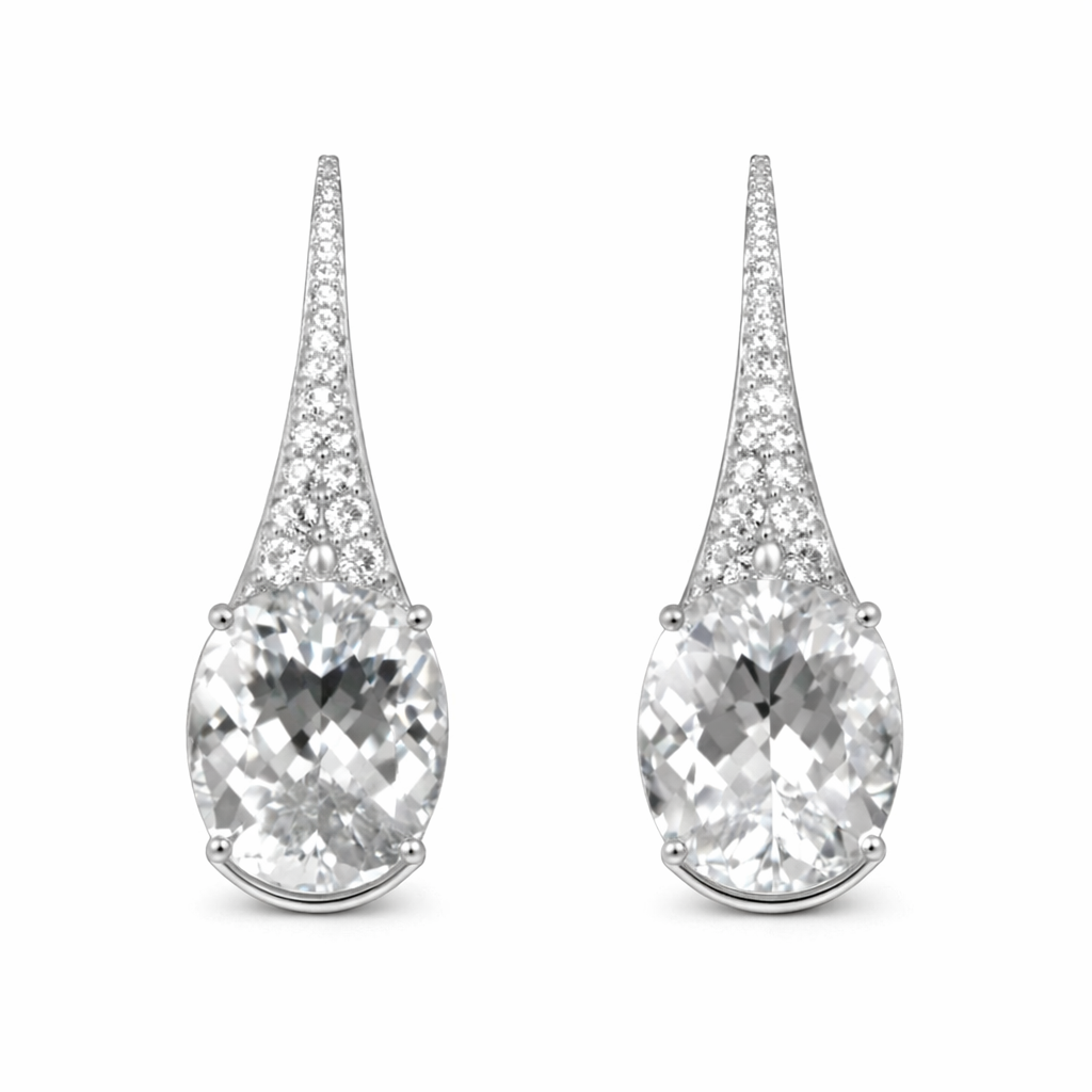 Aquamarine- White Sapphire Dangle Drop Earring