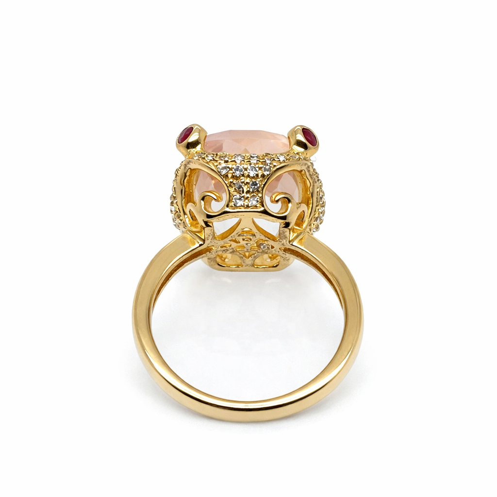 Rose Quartz- Ruby- White Topaz Ring