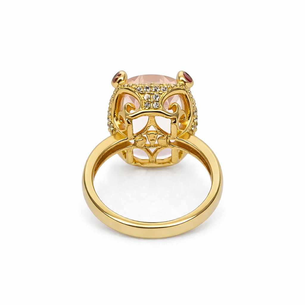 Rose Quartz- Ruby- White Topaz Ring