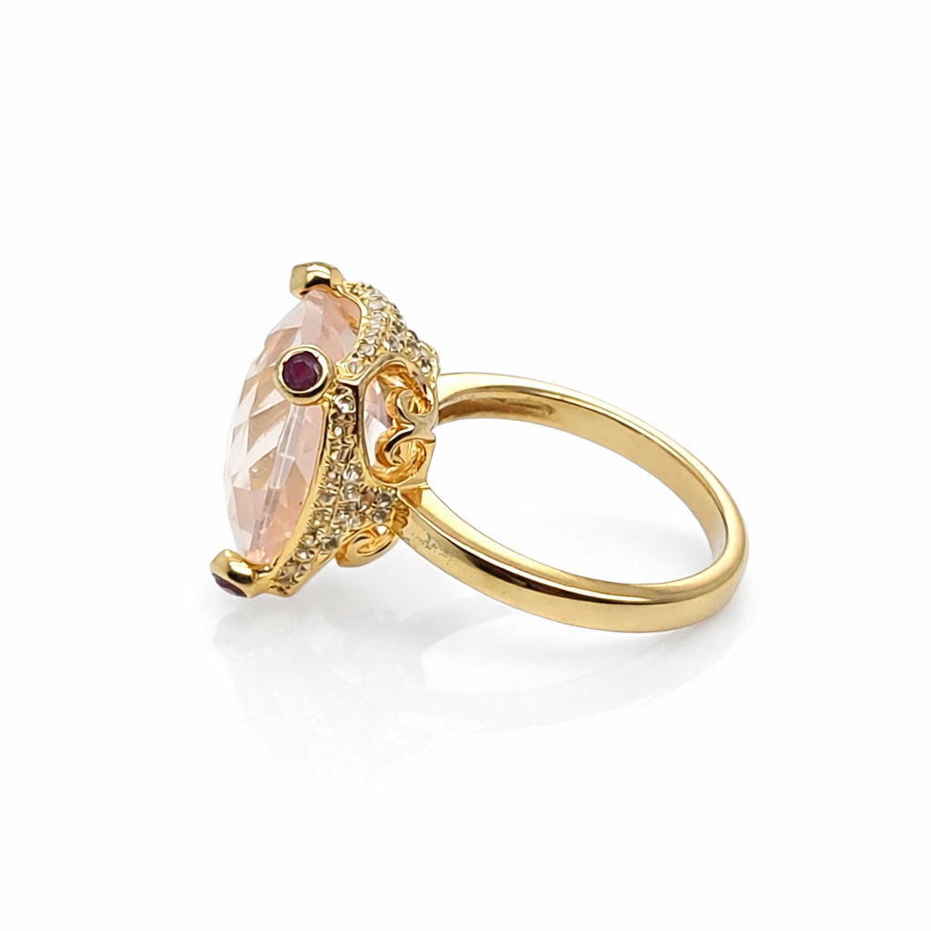 Rose Quartz- Ruby- White Topaz Ring