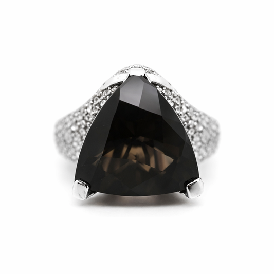 Smoky Quartz - White Topaz - Silver Ring