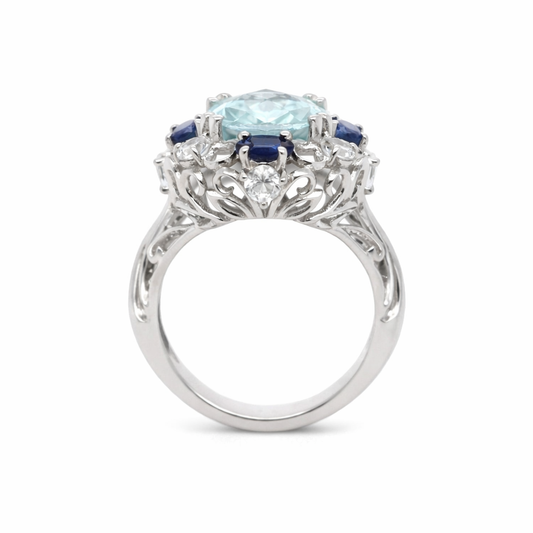 Aquamarine- Blue Sapphire- White Topaz Ring