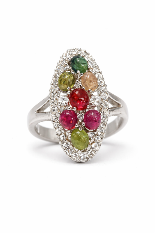 Tourmaline - White Topaz - 925 Silver Ring