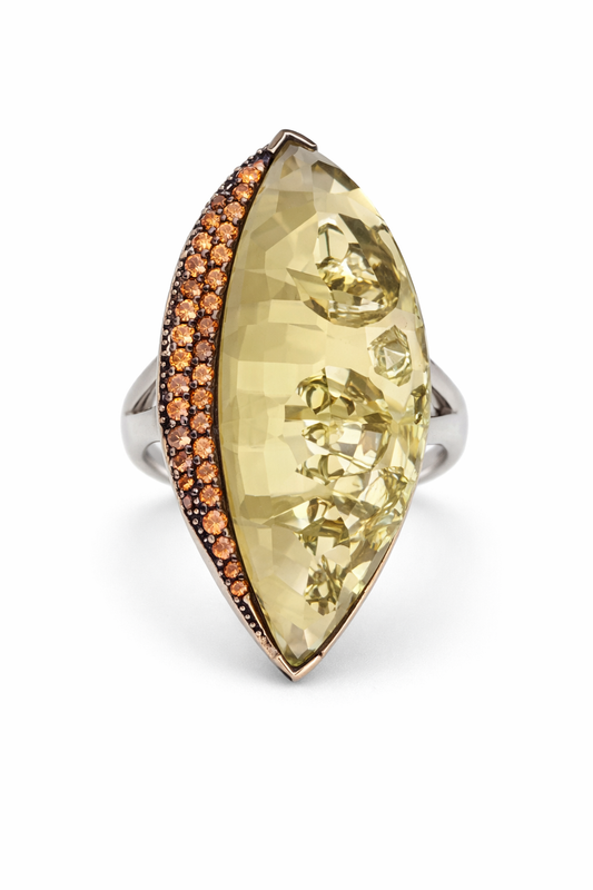 Lemon Cheese Qtz- Orange Sapphire Ring