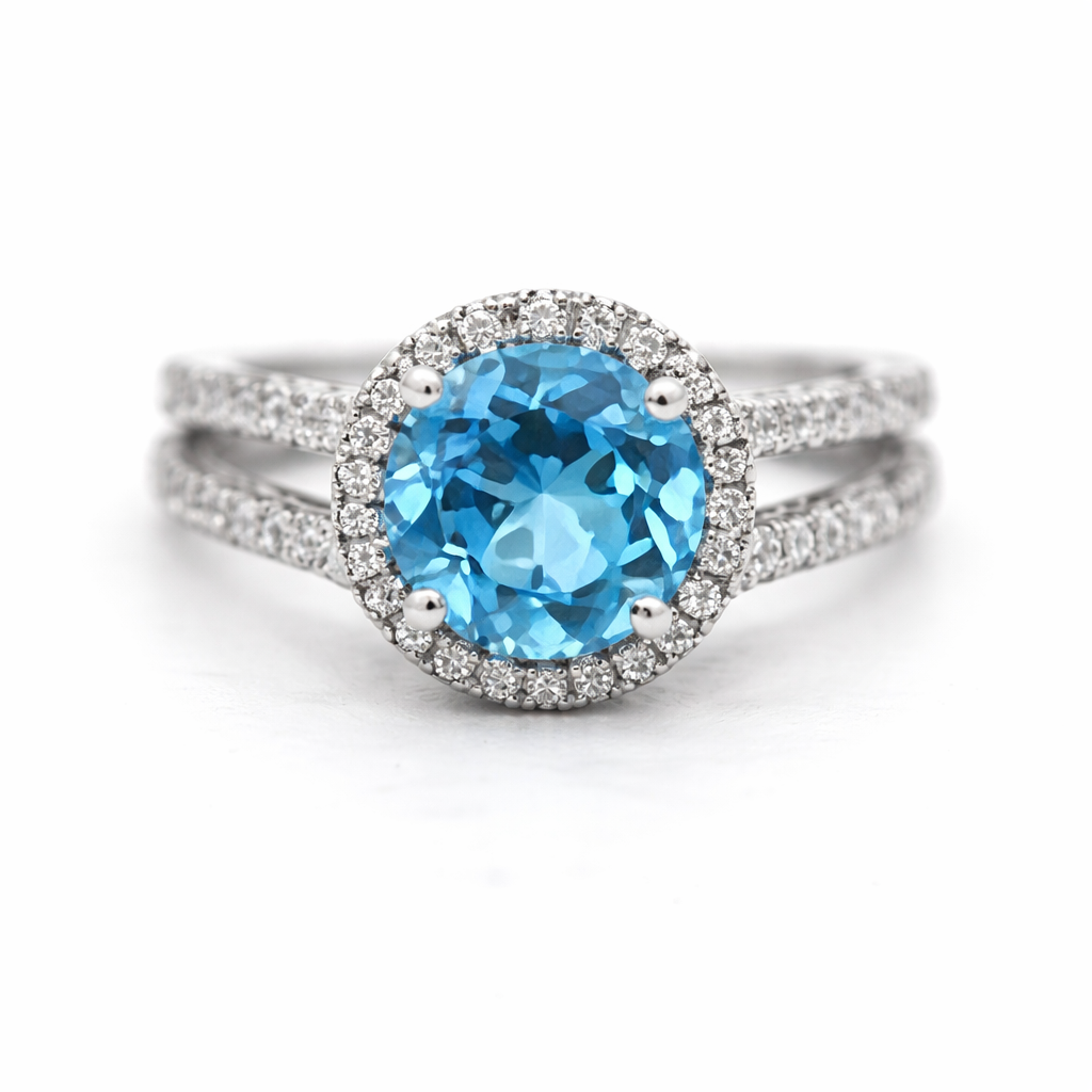 Swiss Blue Topaz - White Topaz Ring