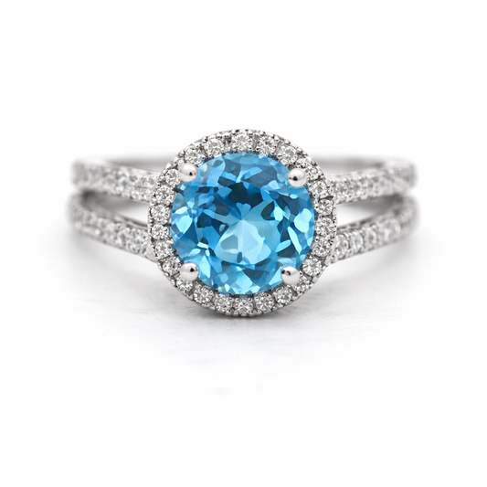 Swiss Blue Topaz - White Topaz Ring