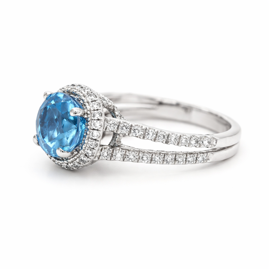 Swiss Blue Topaz - White Topaz Ring