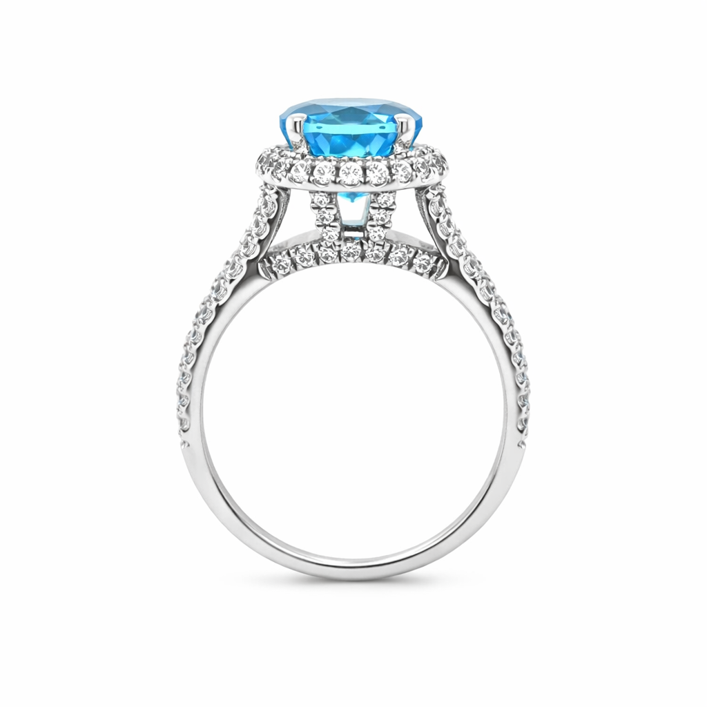 Swiss Blue Topaz - White Topaz Ring
