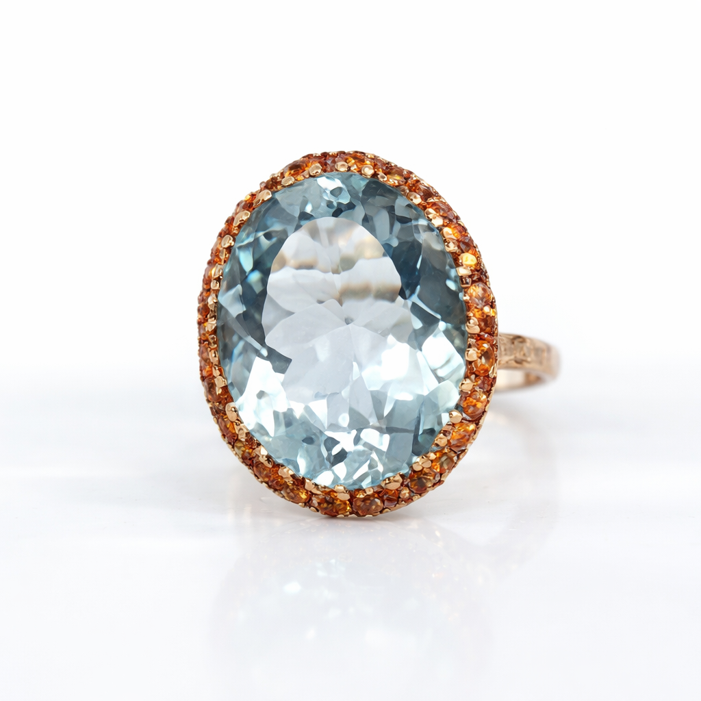 Green Amethyst- Orange Sapphire Ring