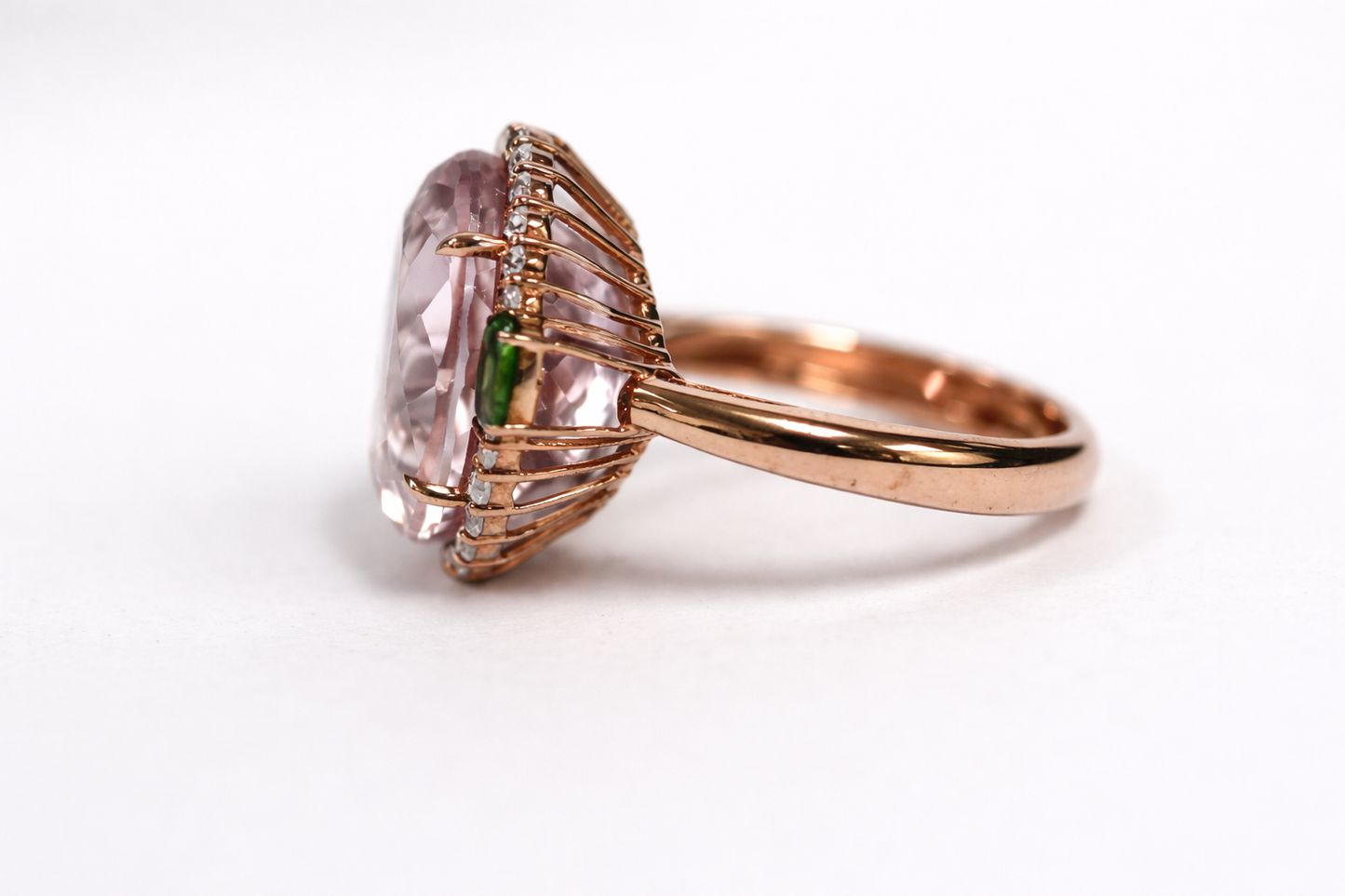 Kunzite - Chrome Diopside - White Sapphire Ring