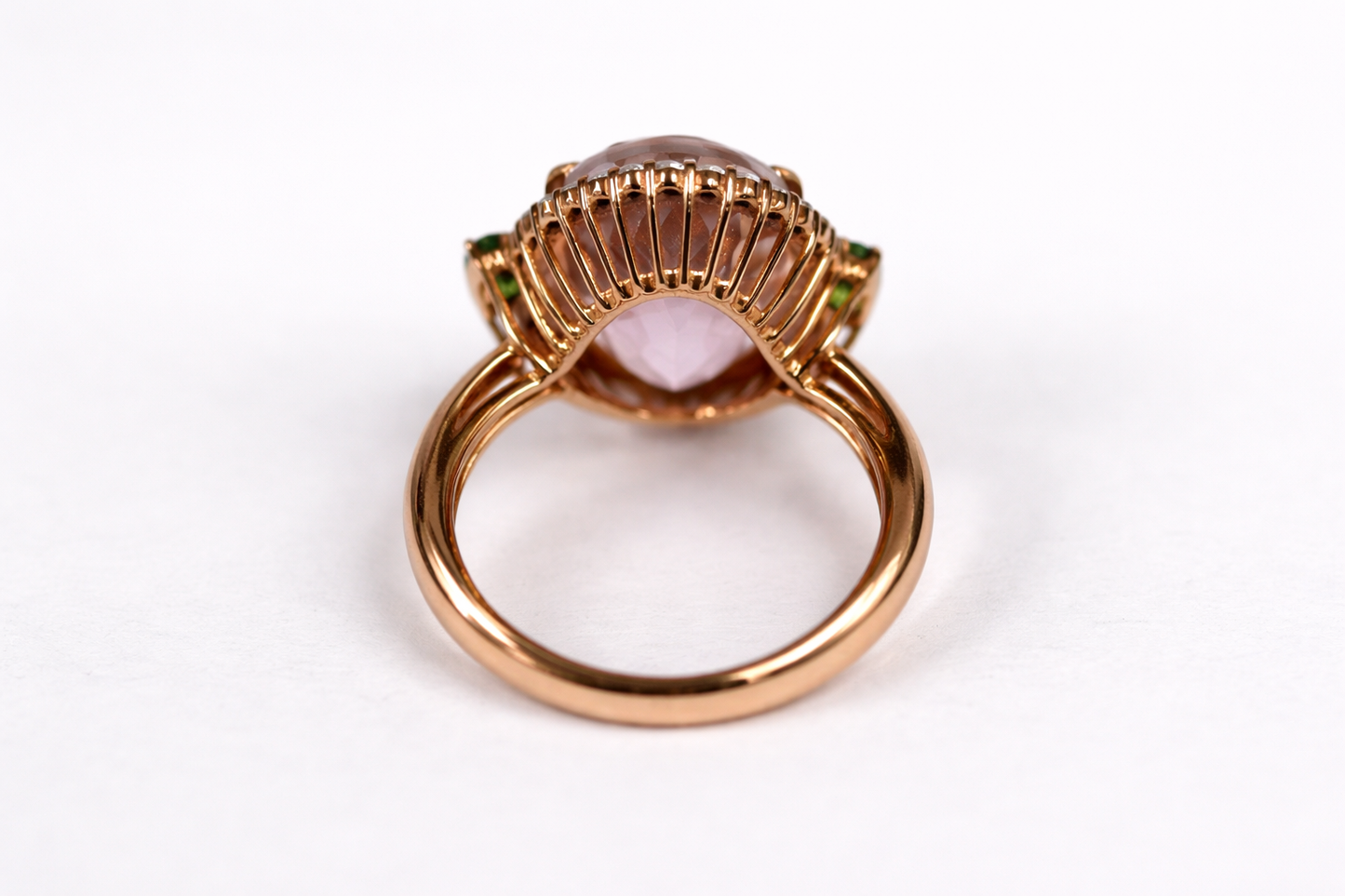 Kunzite - Chrome Diopside - White Sapphire Ring