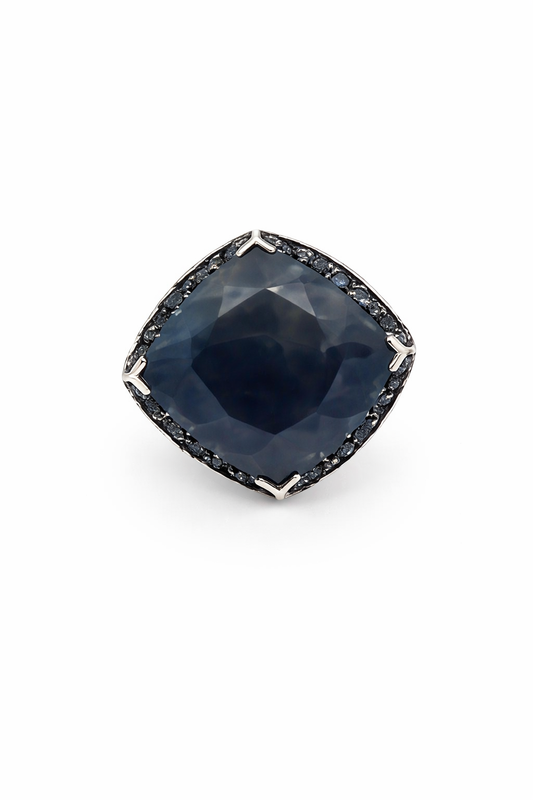Black Sapphire- Blue Sapphire 925 Silver Ring, 39DOT25 CTW
