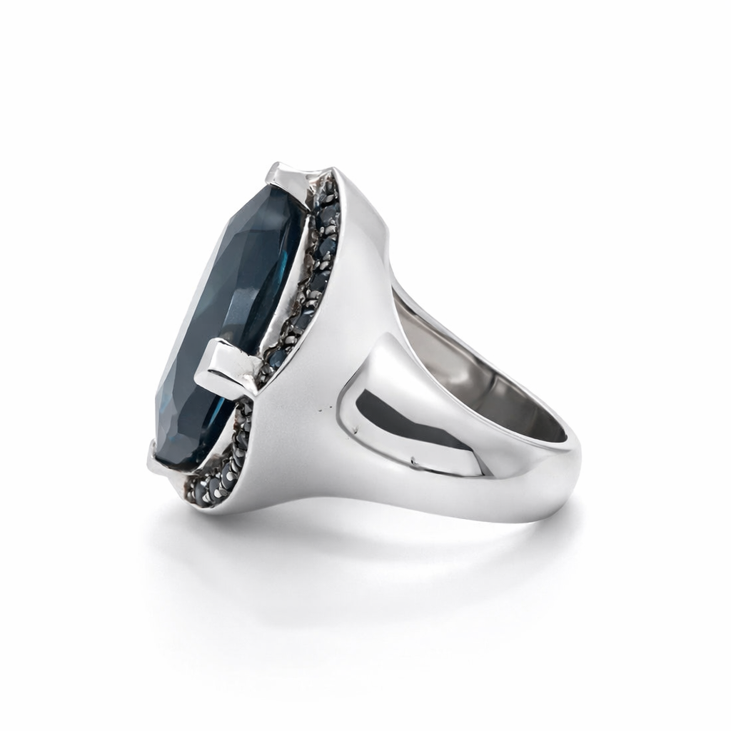 Black Sapphire- Blue Sapphire 925 Silver Ring, 39DOT25 CTW