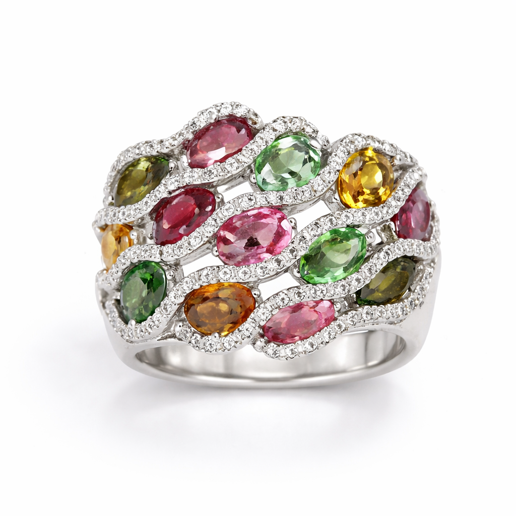 Tourmaline - White Topaz - Silver Ring