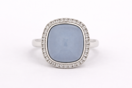 925 SS Blue Chalcedony - White Topaz Ring - 9DOT75 cts