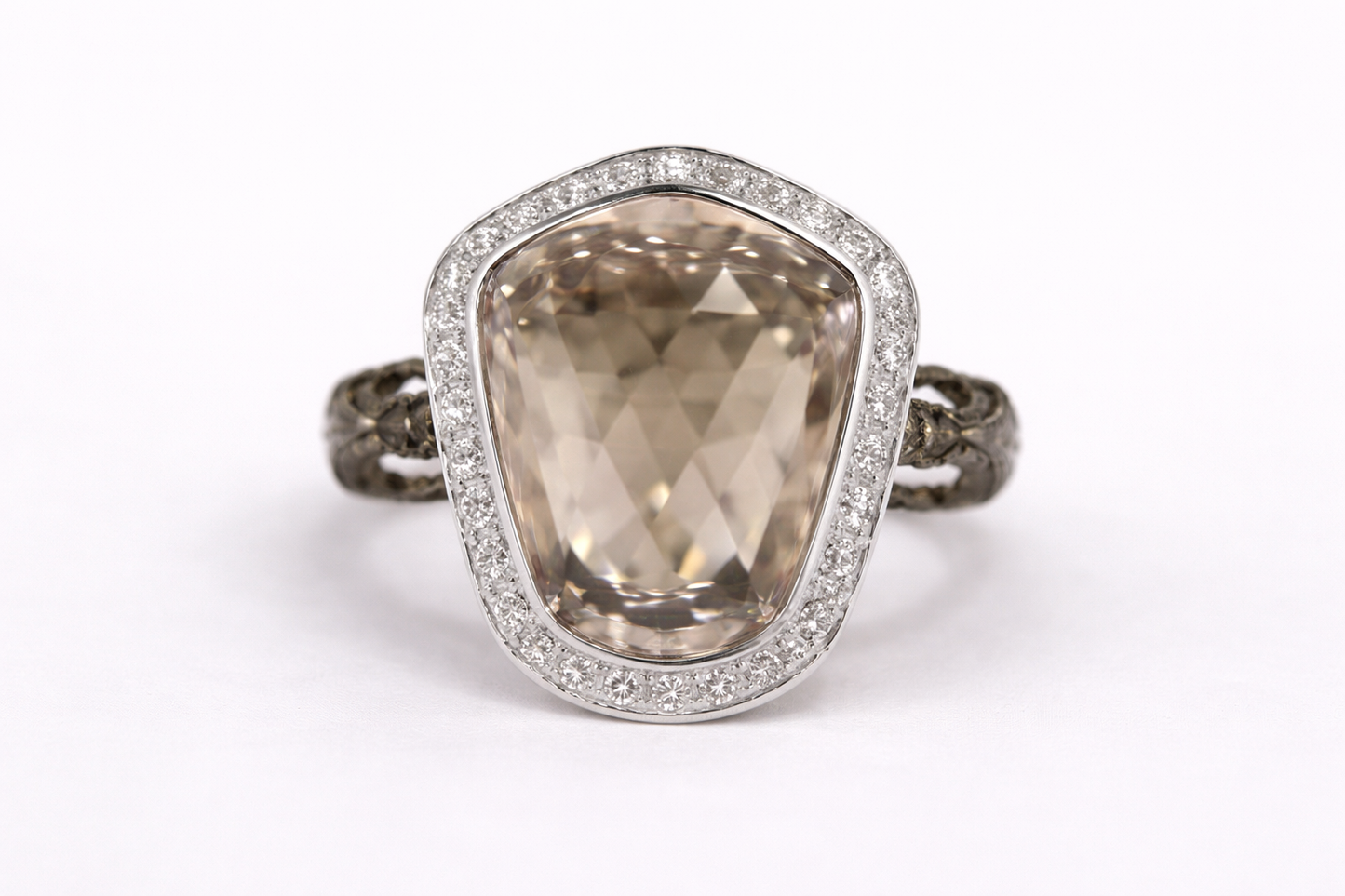 Smoky Quartz - White Quartz Silver Ring