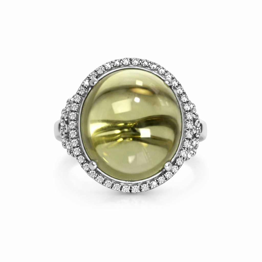 DOT925 Sterling Silver - Lemon Quartz - White Topaz Ring DOT