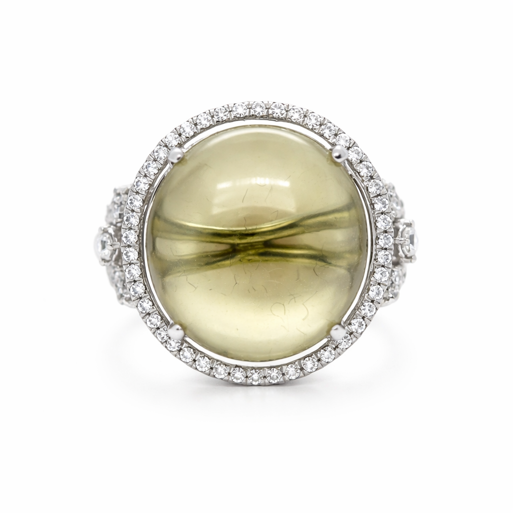 DOT925 Sterling Silver - Lemon Quartz - White Topaz Ring DOT