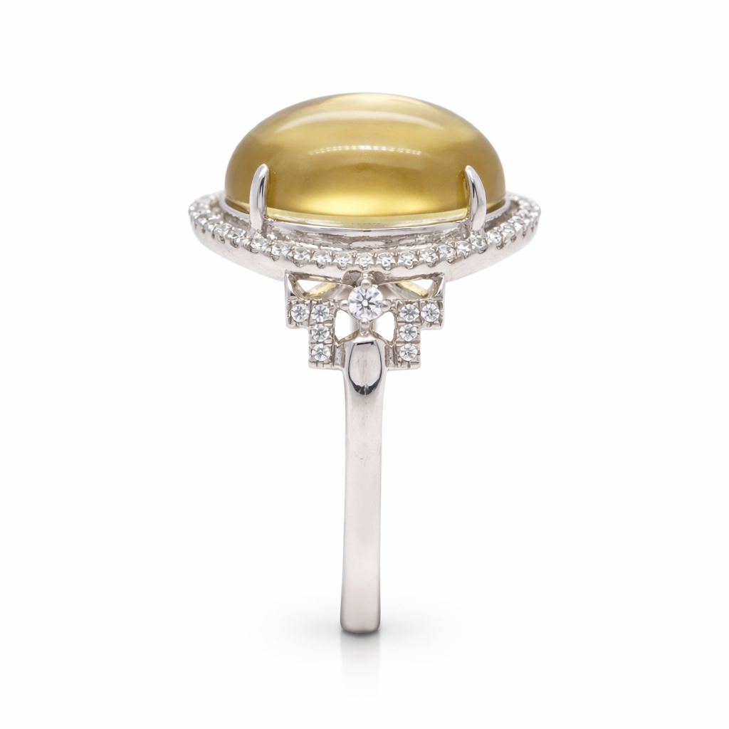 DOT925 Sterling Silver - Lemon Quartz - White Topaz Ring DOT