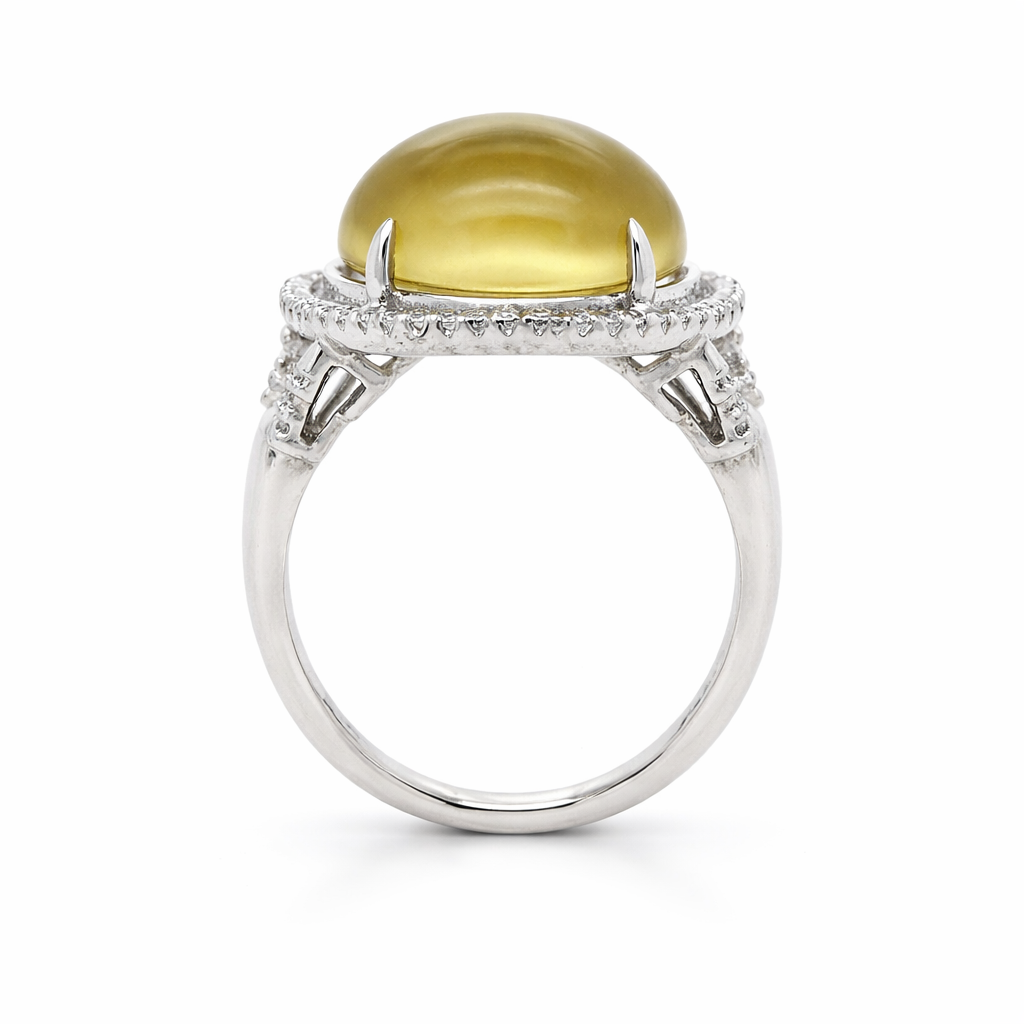 DOT925 Sterling Silver - Lemon Quartz - White Topaz Ring DOT