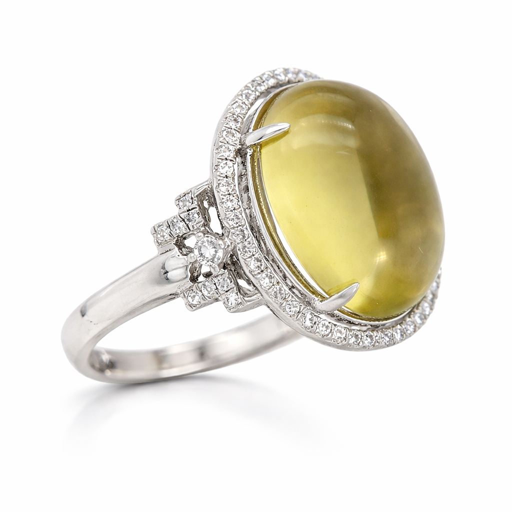 DOT925 Sterling Silver - Lemon Quartz - White Topaz Ring DOT