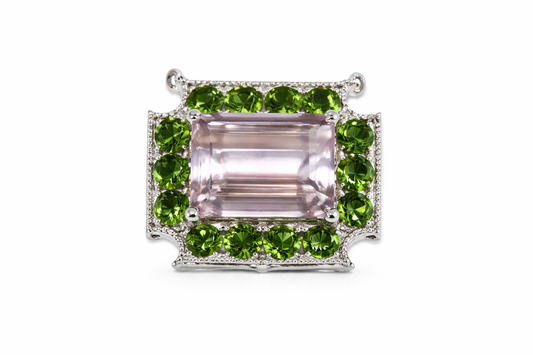 925 Silver Pendant with Pink Amethyst - Chrome diopside