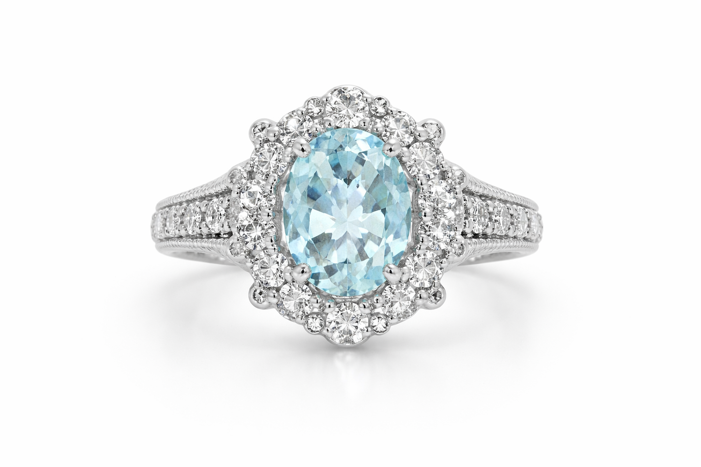 925 Sterling Silver Blue Topaz - White Topaz Ring - 4DOT31 cts