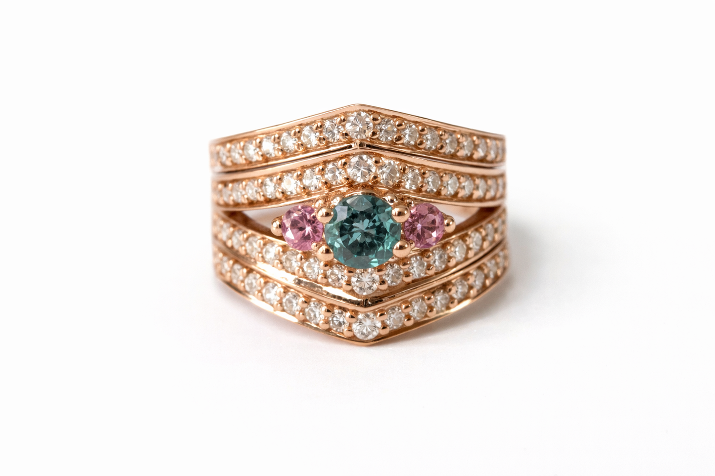 Santa Maria Aquamarine - Pink Sapphire - Diamond Ring