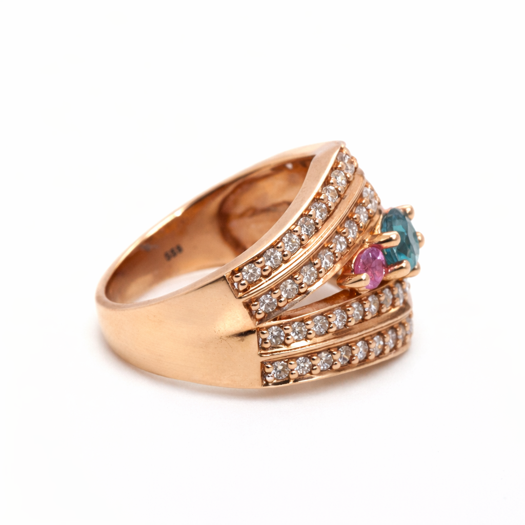 Santa Maria Aquamarine - Pink Sapphire - Diamond Ring