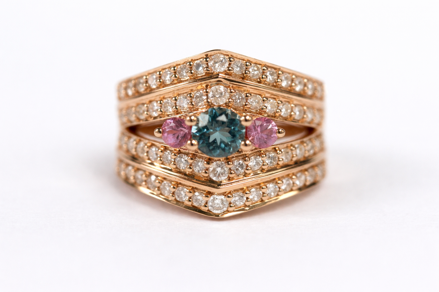 Santa Maria Aquamarine - Pink Sapphire - Diamond Ring