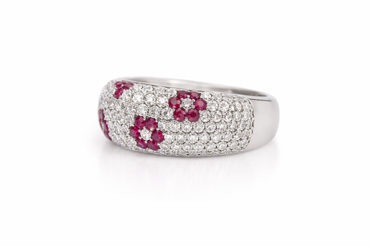 DOT925 Sterling Silver - Created Ruby - White Topaz Ring DOT