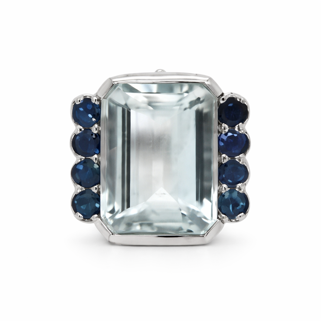 Aquamarine - Blue Sapphire Ring